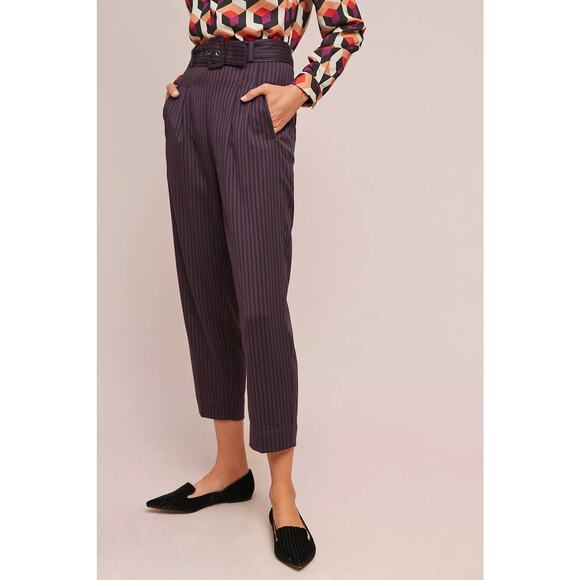 Anthropologie Linework Trousers Womens 6 Work Office Striped Fisherman Cropped - Picture 1 of 9